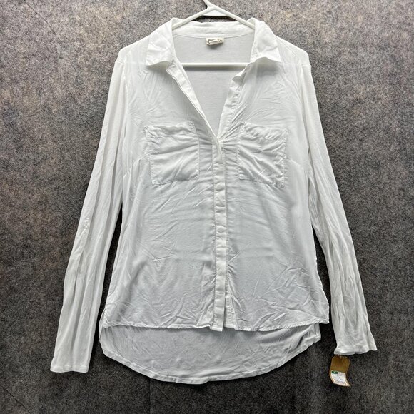 Converse Shirt Women Medium White Casual button Down Preppy Rayon NEW Vintage - Picture 1 of 12